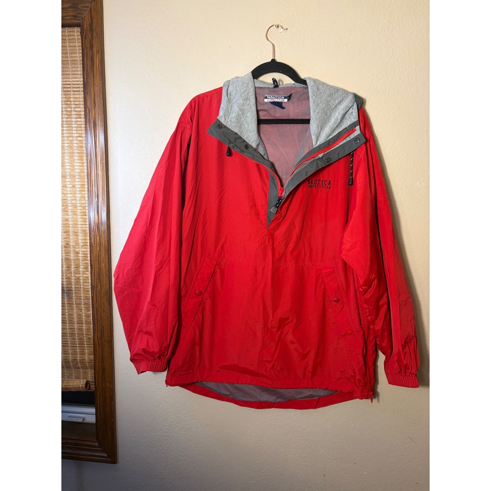 Nautica Competition Vintage Red Anorak Windbreaker Jacket Mens Large L Half Zip